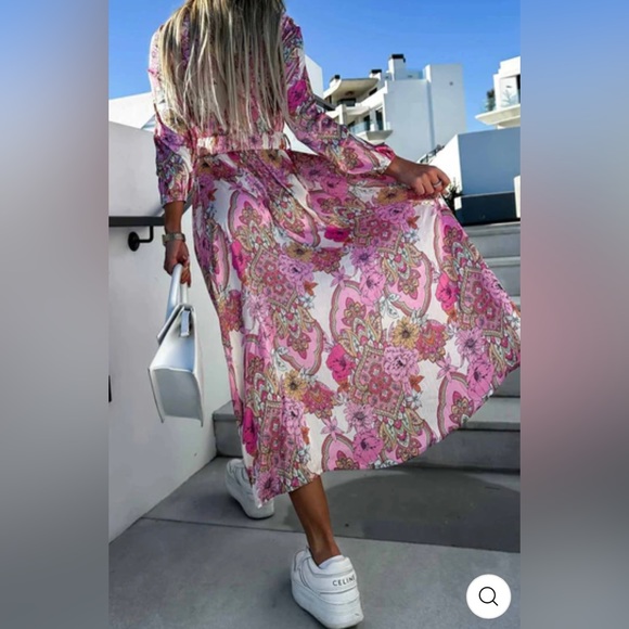 AYANA Floral Paisley Satin Maxi Dress-Pink NWT - Picture 3 of 7